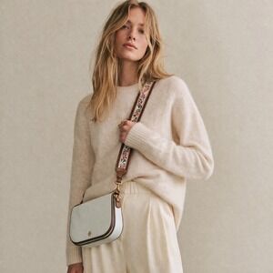 Tory Burch Emerson Crossbody Ivory Leather Bag Embroidered Strap NWT